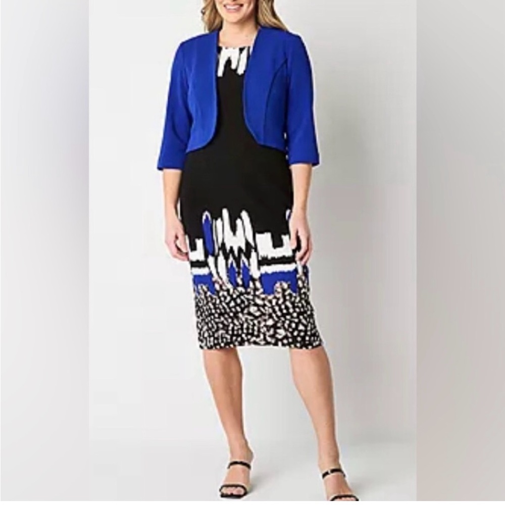 Blue and Black Patterned Dress with Jacket